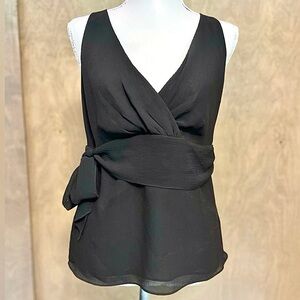 Ann Taylor LOFT Black Sleeveless Faux Wrap Top w/Bow  size 8